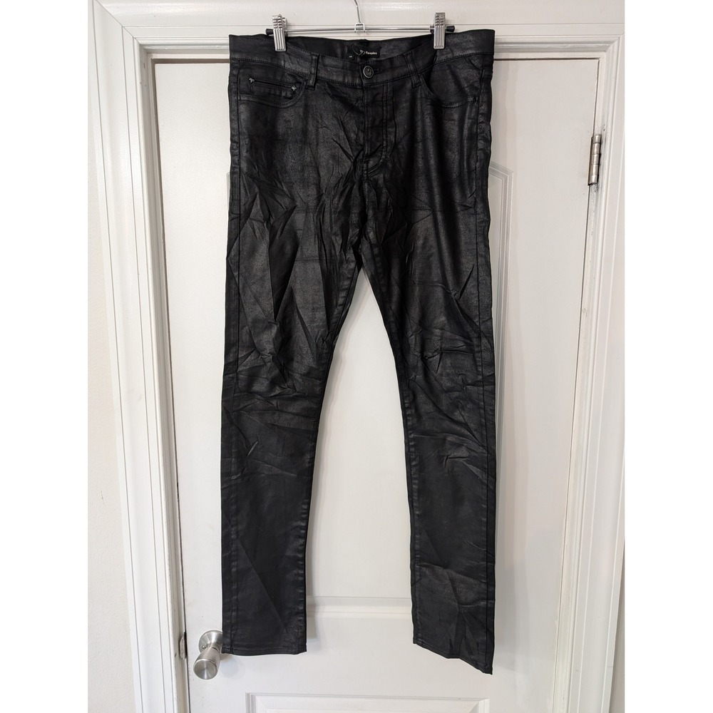 The Kooples Womens Black Coated‎ Waxed Slim Jeans 30 biker goth rocker grunge
